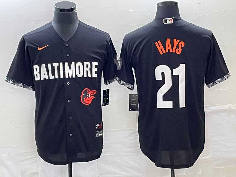 Mens Baltimore Orioles #21 Austin Hays Black 2023 City Connect Cool Base Stitched Jerseys